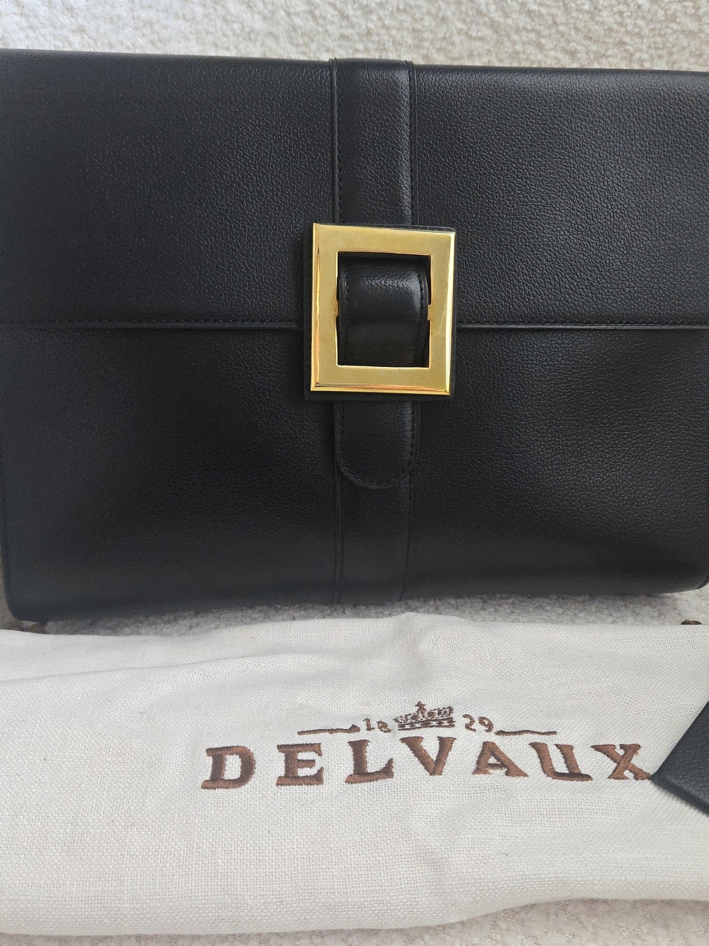 Delvaux Black Leather Clutch with Gold Accent Excellent Condition